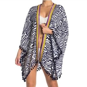 Trina Turk Zebra Print Kimono Swimwear Cover-up with Tassel One Size